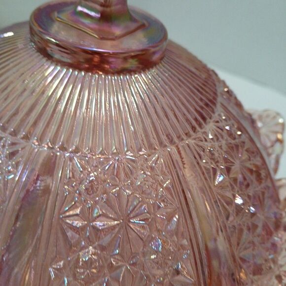 Vintage Fenton Pink Iridescent Daisy & Button Glass Covered Dish 10" × 9"in - Picture 11 of 16